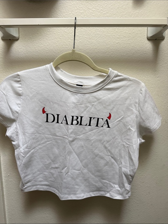 Windsor Tops - Windsor White Graphic Tee with Black Tag Detail
